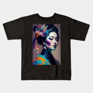 Japanese Geisha In Colorful Oil Paints. Gift Idea For Japan Fans 2 Kids T-Shirt